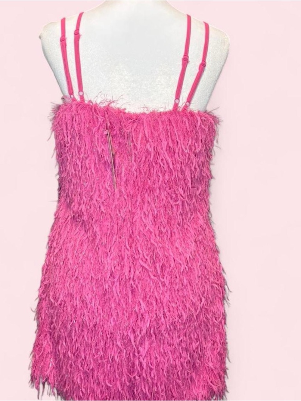 Hot Pink Feathered Mini Dress - Picture 3 of 6
